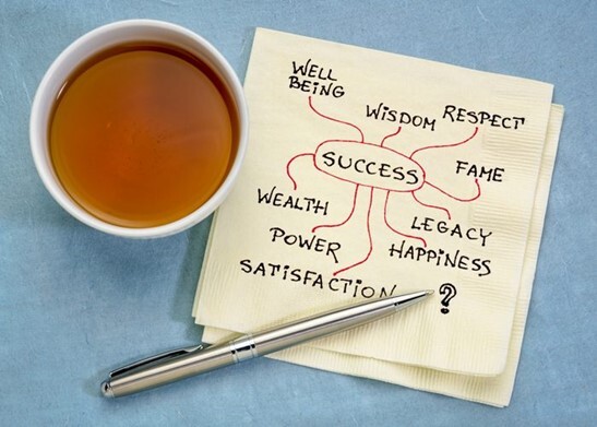 success written on napkin and cup of tea